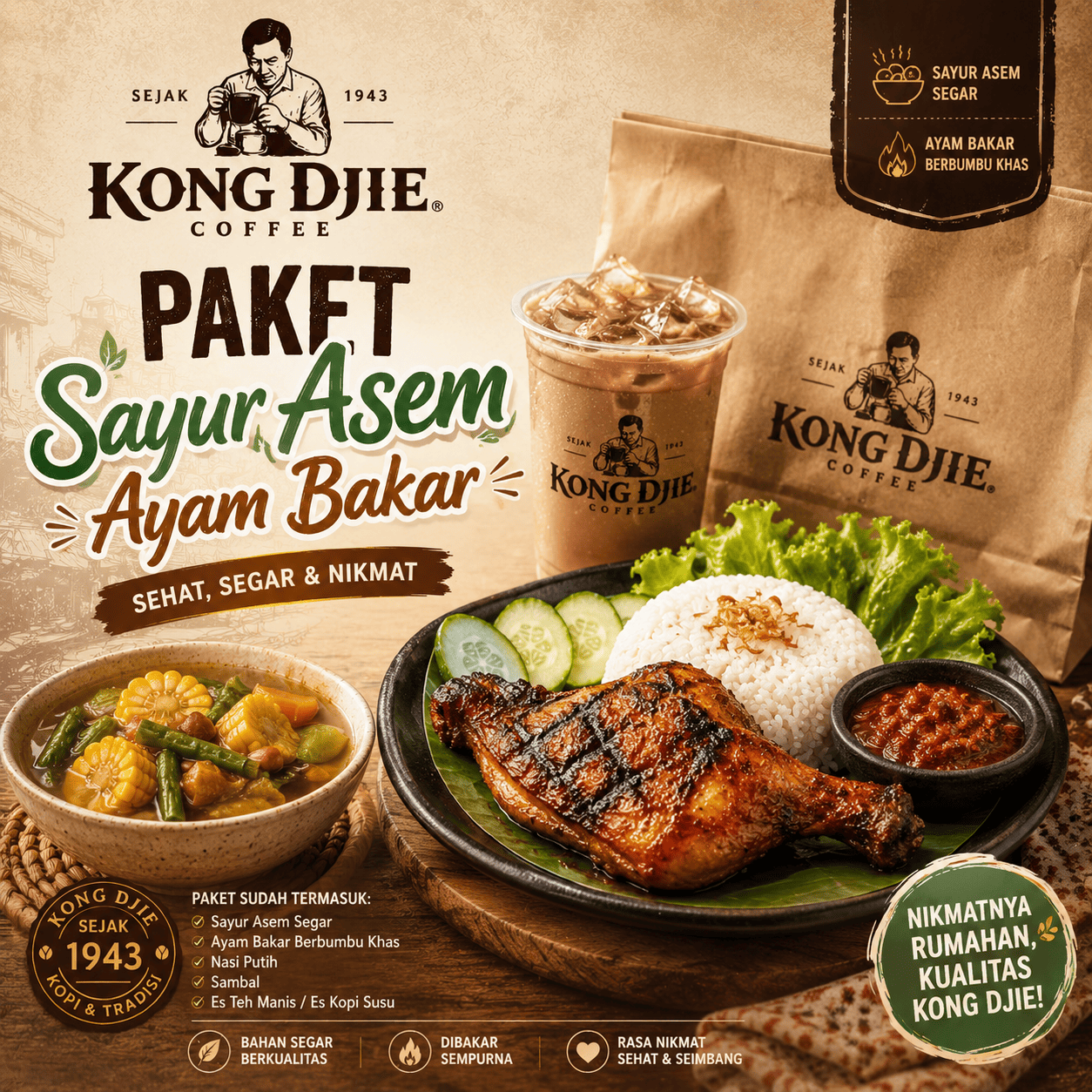 Paket Sayur Asem Ayam Bakar Kedai Kopi Kong Djie